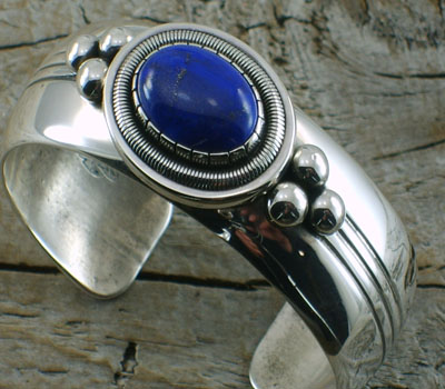 Native American Lapis Cuff Bracelet - sz 6 1/4